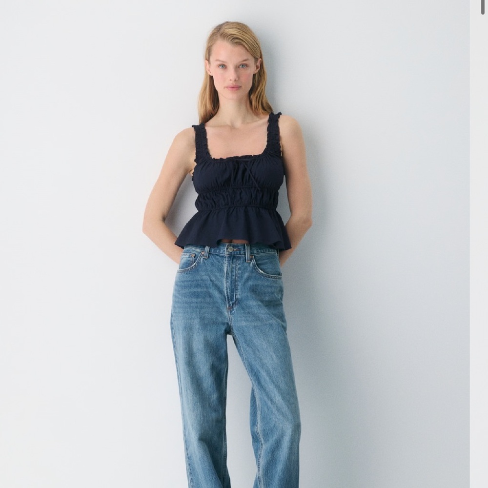 Aritzia Navy  Helena Poplin Top